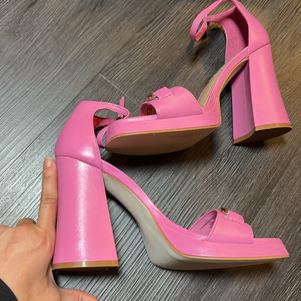 Steve Madden leather horsebit platform pink chunky square toe heels size 8.5 new - Picture 8 of 9